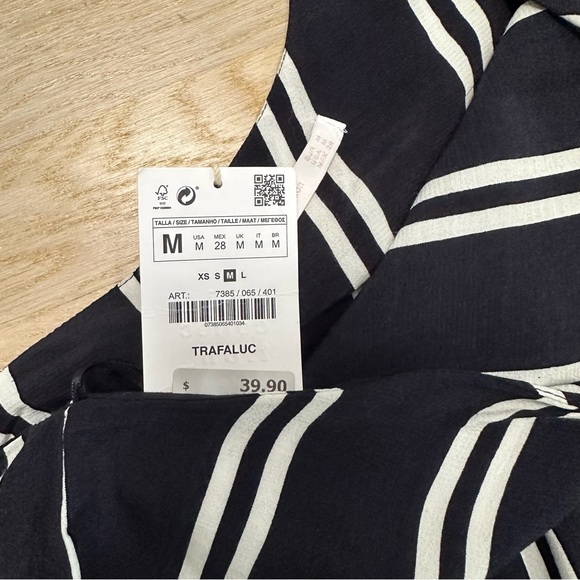NWT Zara Navy and White Striped One Shoulder Dress - Picture 14 of 17